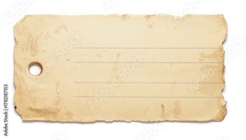 Old blank lined index card with round hole, potential for note-taking or organization