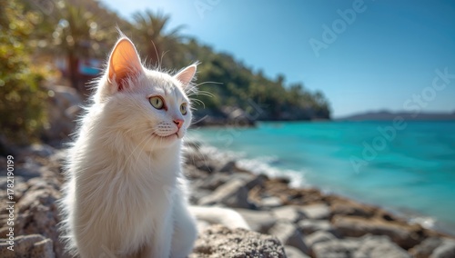 Fototapeta Naklejka Na Ścianę i Meble -  A playful feline in a foreign land, showcasing curiosity and exploration