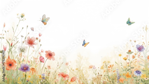 Watercolor flowers on white background, ideal for card or poster design