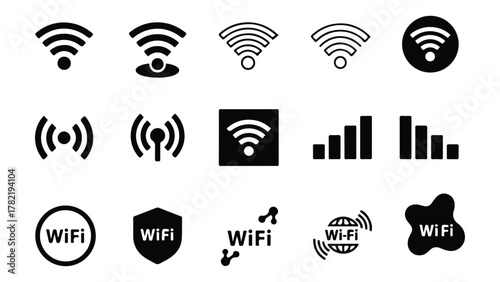 multiples wifi icons isolated on a white background for wireless connection and digital devices  