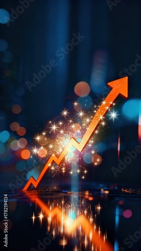 Technology Growth Trend Arrow with Light Particles - Financial Data Analysis Concept Illustration
