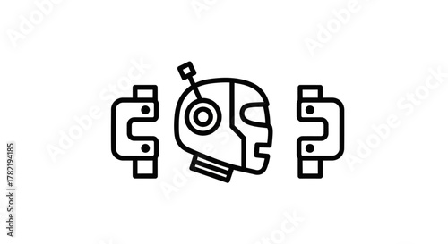 Futuristic robot head with antenna and detailed design evokes technology and innovation, ideal for science fiction and robotics themes