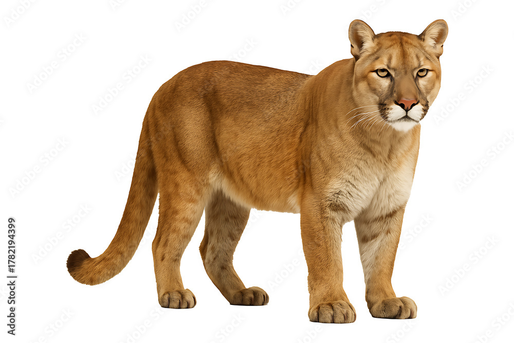 Obraz premium Wild Cougar Standing Isolated on a Transparent Background