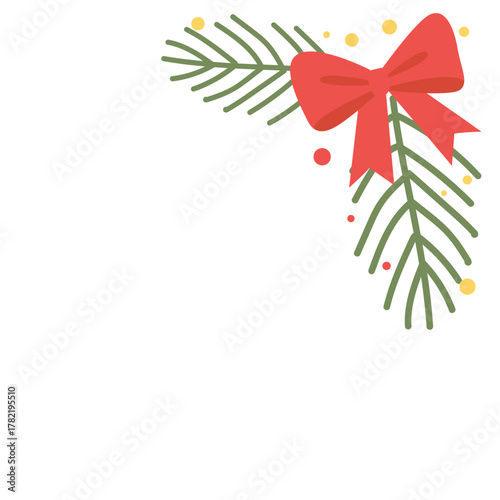 Elegant Christmas corner with red bow, pine branches, and golden accents — great for luxury holiday invitations.