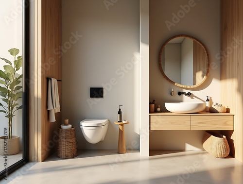 Modern Laundry and Bath Design Featuring Warm Materials