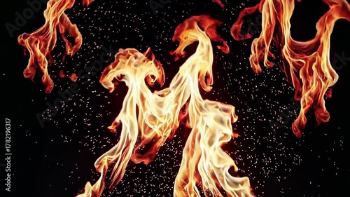 Dynamic video of flames and sparks captured from a low angle, emphasizing movement and intensity against a dark background.
