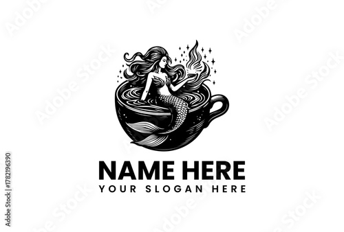 Mystical Mermaid in a Coffee Cup Logo - Enchanting Brew and Siren's Song