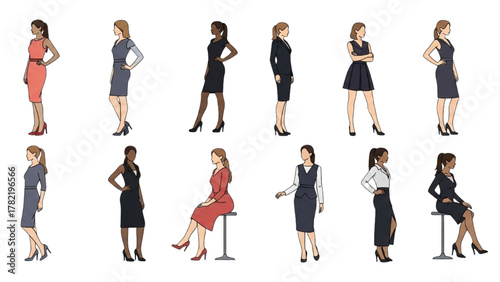 Diverse Group of Business Women in Formal Attire, Isolated on White