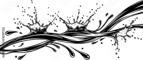 splashes, drops, flowing, dark, vector graphics

