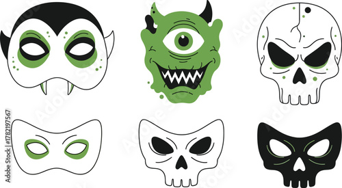 Halloween Masks and Skulls Graphic Elements for Spooky Designs