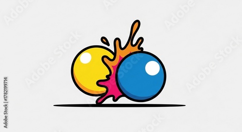 Modern Graphic Two Spheres Clash Impact Collision Cartoon Style Illustration