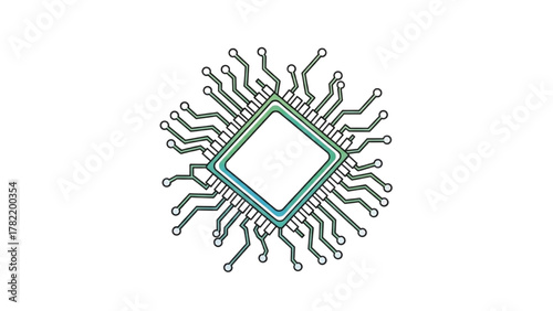 Futuristic computer processor chip icon for digital technology and data processing concepts