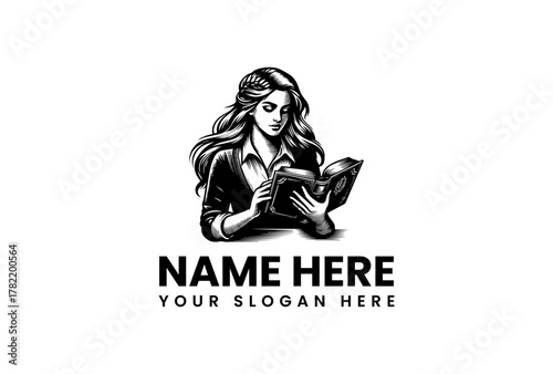 Elegant woman in vintage attire engrossed in reading a book, ideal for brands emphasizing knowledge and heritage