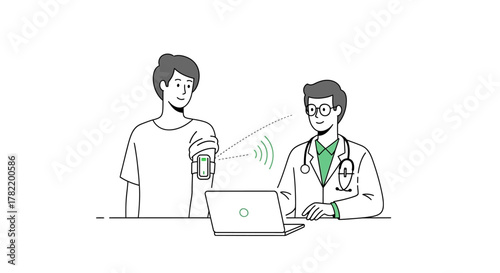Remote Patient Monitoring (RPM) and Telemedicine Wearable Device Line Art Vector