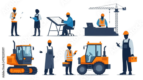 Construction Workers and Machinery on a Building Site