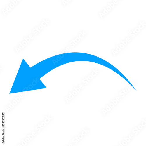 Blue curved arrow pointing left, representing navigation, undo, return, or a backward movement direction icon graphic.
