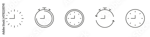Clock And Stopwatch Line Icon Set. Time Management, Scheduling, And Countdown Outline Symbol Collection. Timekeeping And Efficiency Tools. Editable Stroke. Isolated Vector Illustration
