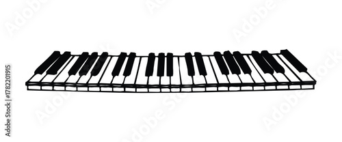 Illustration of a piano keyboard with black and white keys in a simple hand drawn style design