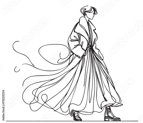 Abstract sketch fashion models in down jacket, glamour winter illustration