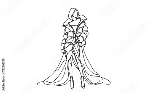 Abstract sketch fashion models in down jacket, glamour winter illustration