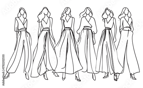 Fashion models. Sketch. Woman in dress