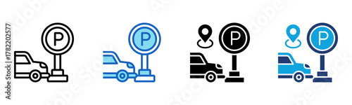 Parking Icon Multi Style Vector Illustration