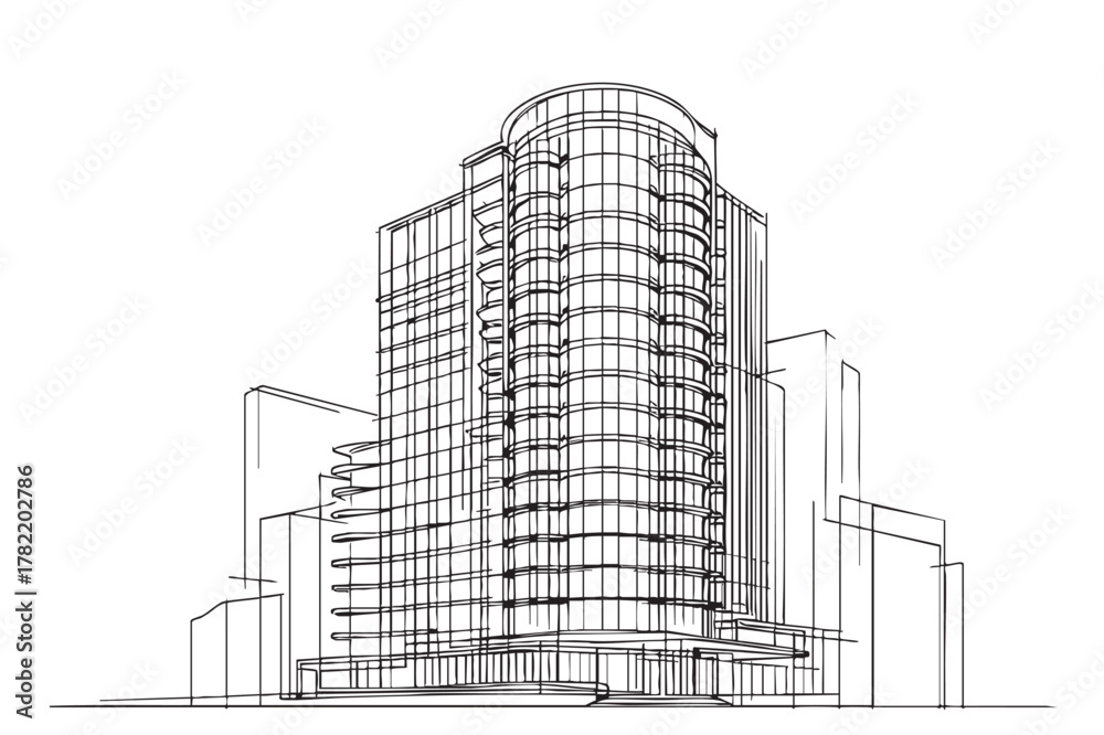 Fototapeta premium High rise building sketch. Line art