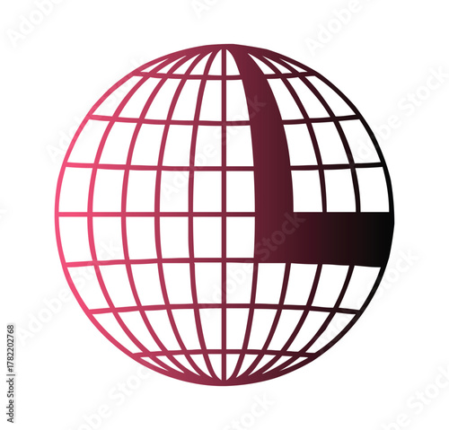 Gradient globe grid with a dark letter l overlaying the right side of the sphere design element