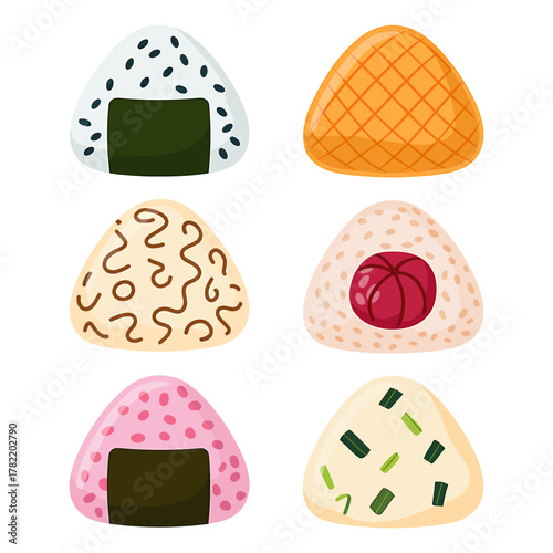 Delicious Onigiri Illustration Traditional Japanese Rice Balls with Various Fillings
