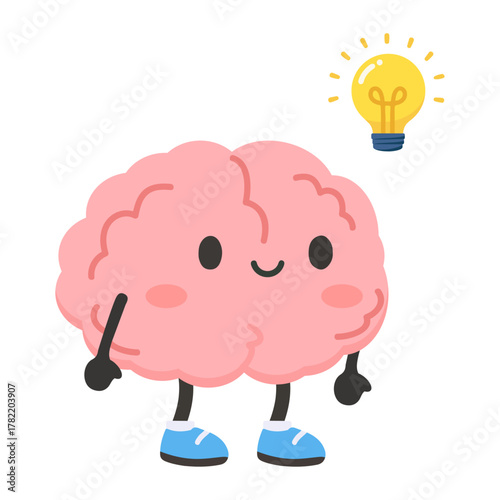 Illustration of a Cartoon Brain with an Idea