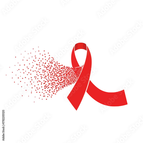 Aids awareness. Red ribbon with dissolving effect, symbol of solidarity with hiv.