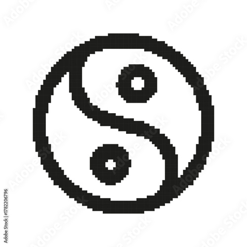 Yin Yang Pixel Art Icon. Balance, Harmony, And Duality Symbol. Eastern Philosophy And Spirituality Representation. Isolated Vector Illustration