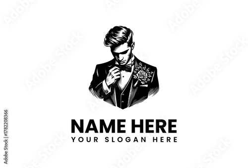 Elegant Gentleman in a Tuxedo, Business Logo for Refined Style