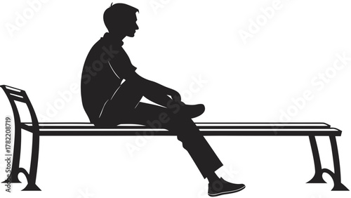 Contemplative Silhouette: A solitary individual is seated thoughtfully on a park bench, the stark outline against a tranquil setting, capturing a sense of introspection and calm reflection.