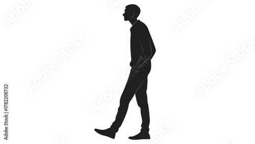 Silhouette of a Man in Motion: A sleek silhouette of a man confidently strides forward, embodying elegance and purpose in minimalist monochrome.