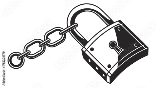Security and Protection Concept: A vintage padlock with a solid chain against a clean background, symbolizing protection, security, and the safeguarding of data or property.