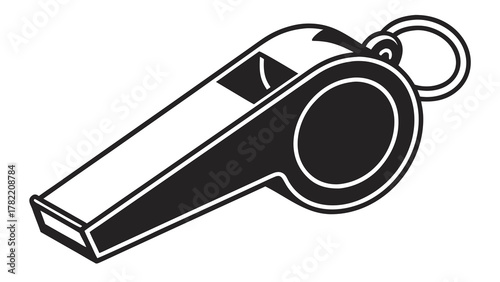 Whistle Isolated: A stark monochrome image of a whistle, meticulously rendered, its form and functionality showcased.