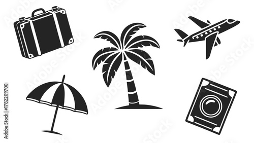 Travel Essentials Collection: A vector compilation of essential travel elements, elegantly presented against a clean backdrop, capturing the essence of wanderlust and adventure.