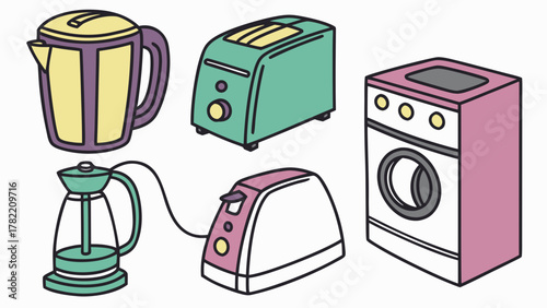 Household Appliances Illustration: A delightful illustration showcases a set of modern household appliances, bringing a touch of home to your creative projects.