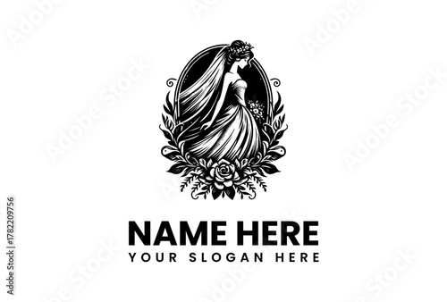 Elegant Bride Emblem with Floral Accents and Decorative Border