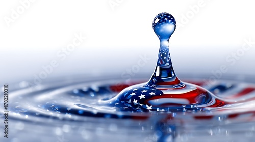 Abstract water drop about to image American flag isolated on the white background 