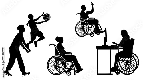 Silhouette of Inclusive Empowerment: Black silhouette images showcase individuals with various abilities.