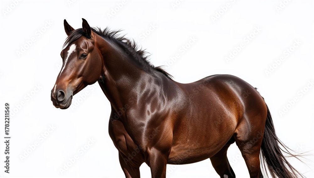 Obraz premium Thoroughbred equine standing against a plain white backdrop