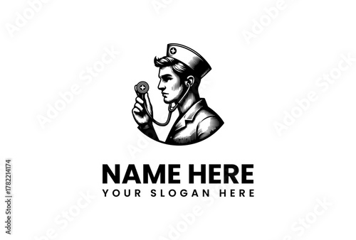 Retro Medical Professional with Stethoscope Logo - Vintage Doctor or Nurse Emblem