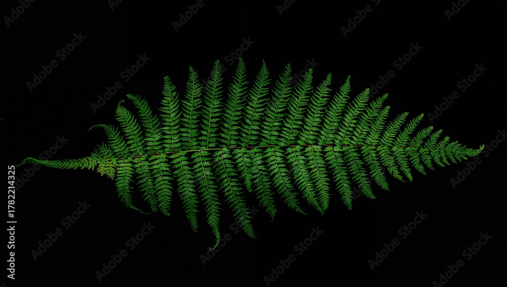 Naklejka premium Wild fern leaves from a tropical plant set against a black backdrop, suitable for editorial header background