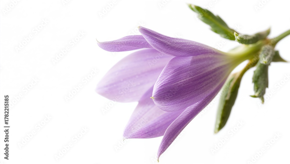 Naklejka premium Close-up shot of a violet bloom against a plain white backdrop
