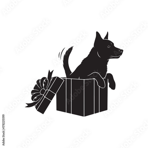 black   dog and gift box