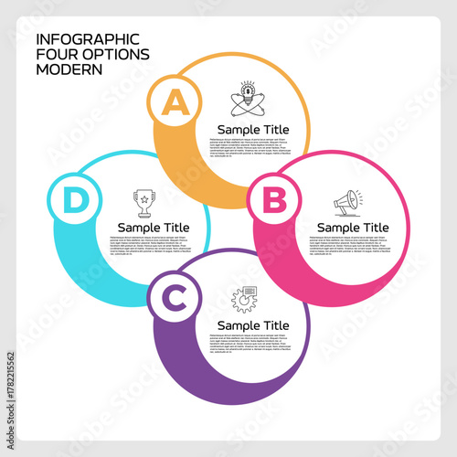 Venn diagram infographic circle 4 option modern with vector icon business and presentation, for poster, web, report, ui ux, cover, company profile.