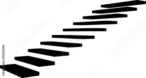 a staircase with black steps against a white background, stark and minimalist