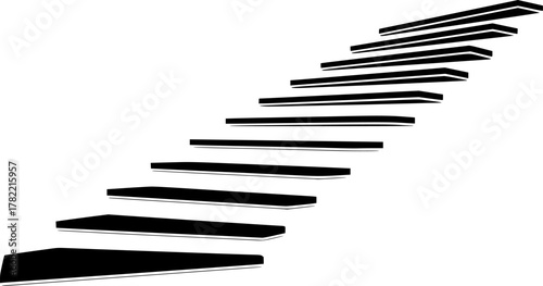 a staircase with black steps against a white background, stark and minimalist